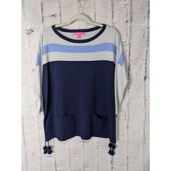 Lilly‎ Pulitzer Elba Coolmax sweater w Pockets in True Navy Moonlight Colorblock - Picture 1 of 9